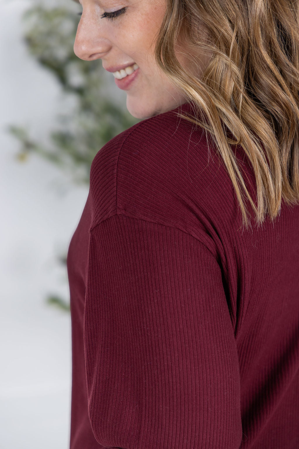 Corrine Ribbed Pullover Top - Burgundy